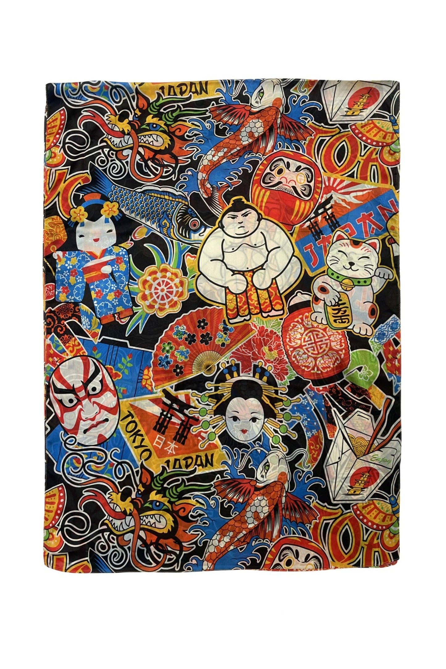 Fashion Scarf World - Japanese Cartoon Print Silk Scarf: Multi