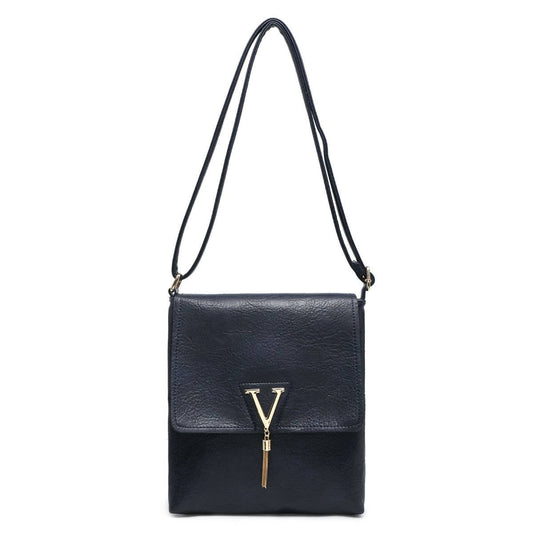 Cross Body Handbag with flap over cover: Black