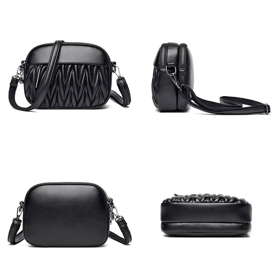 Superbia - Double Zipper Quilted Camera Bag Cross Body Bag Pewter: White