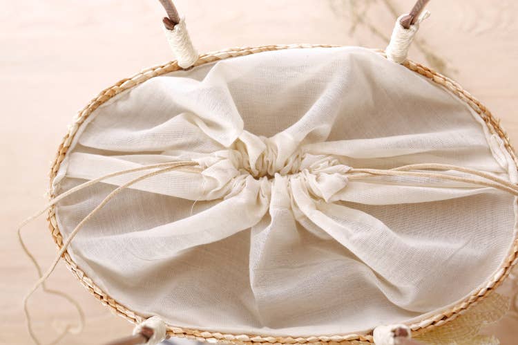 Superbia - Small Flower Bright Colors  Straw Basket Bag-Cl-27: Beige