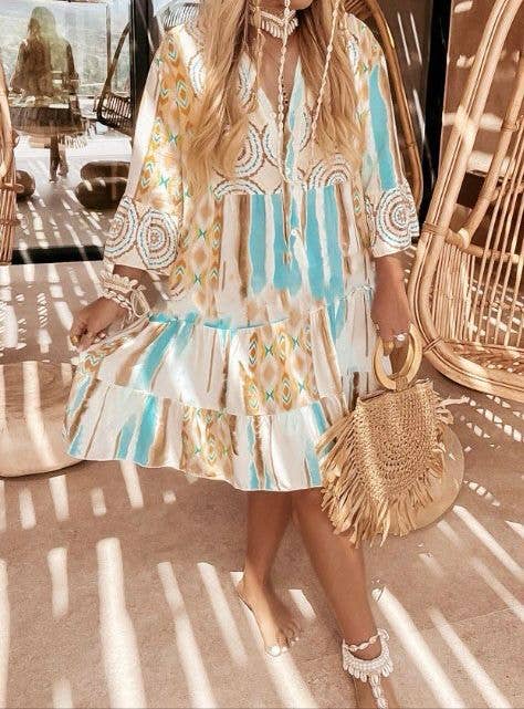 Kurt Muller - Cappuccino Print Smock Tunic Dress