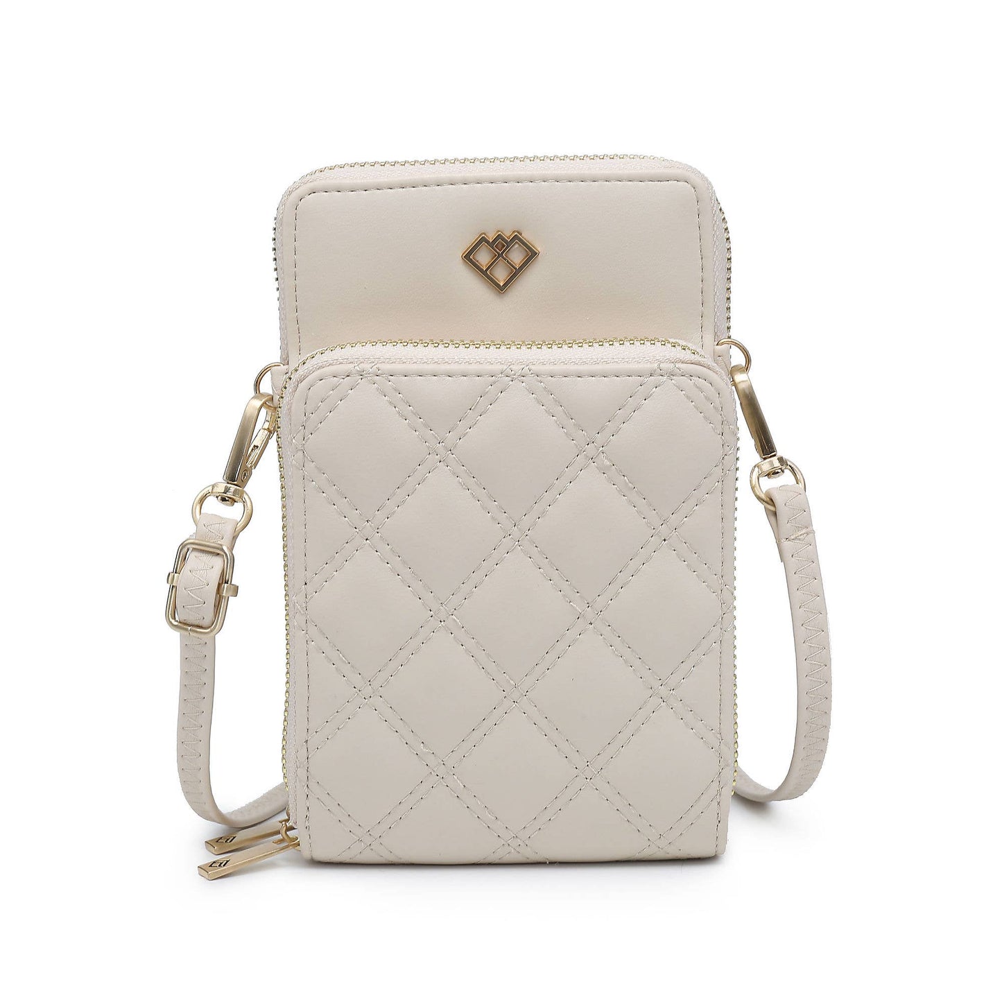 Quilted Pattern Two Zipped Sections Phone Bag/Purse: Black