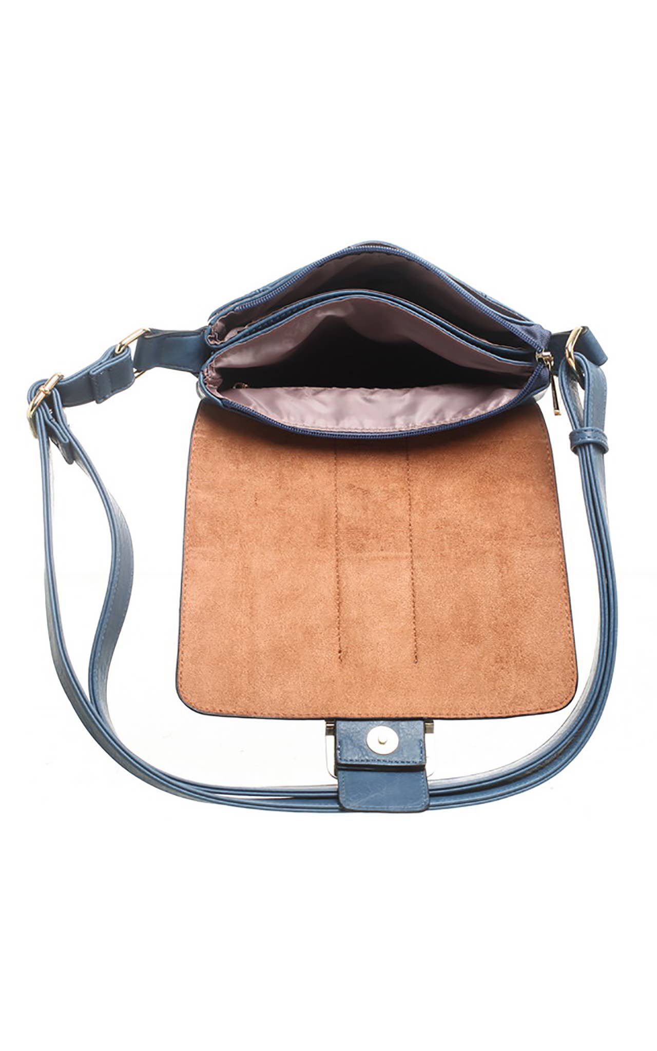 Bessie London - CLASSIC FLAP OVER BUCKLE CROSS BODY BAG: GREY