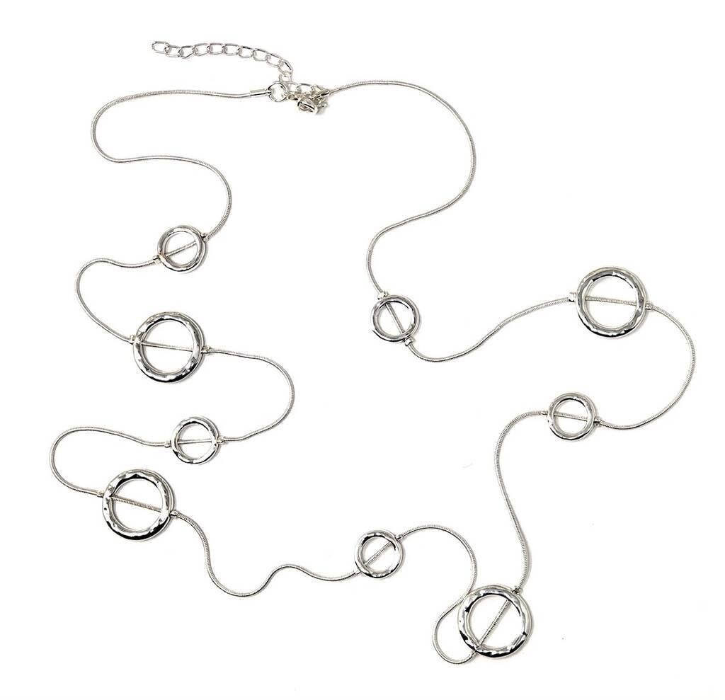 Lovethelinks Ltd - Hammered Long Multi Ring Single Strand Necklace: No Thank You / Yellow Gold / Long (90cm)