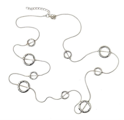 Lovethelinks Ltd - Hammered Long Multi Ring Single Strand Necklace: No Thank You / Yellow Gold / Long (90cm)