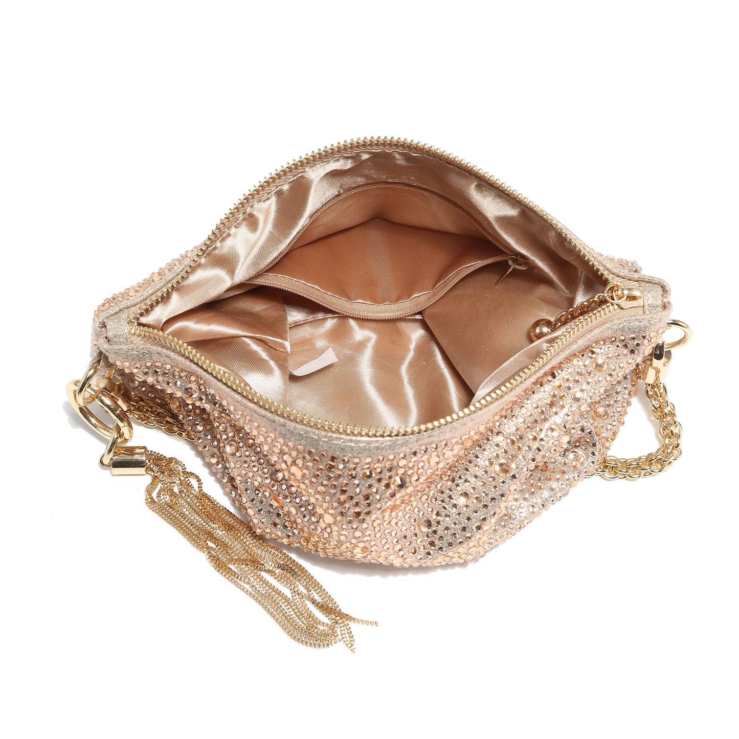 Soft Fringe Zip Top Clutch Bag: Gold