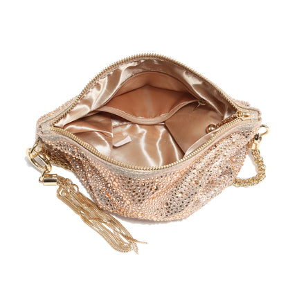 Soft Fringe Zip Top Clutch Bag: Gold