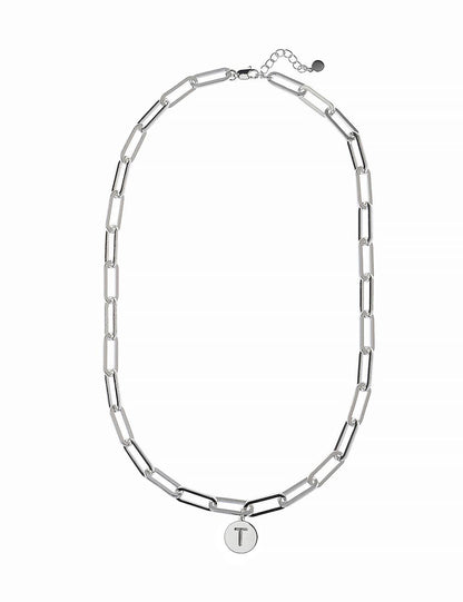 Oceanic Jewellers - Majique London - Shiny Silver Link Necklace With Disc Initial: Silver / D