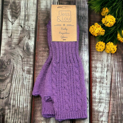 Jess & Lou - Cosy Fingerless Cable Knit Gloves – Warm & Stylish : Purple