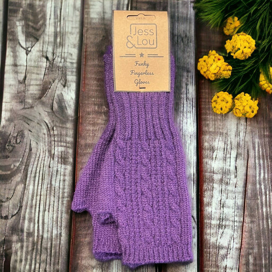 Jess & Lou - Cosy Fingerless Cable Knit Gloves – Warm & Stylish : Purple