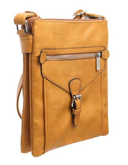 Bessie London - 3 Pocket Messenger Bag: TAN