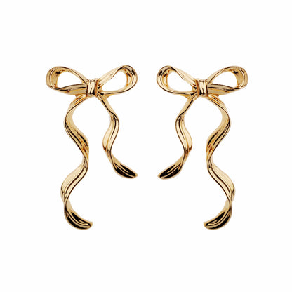 Oceanic Jewellers - Majique London - Elegant Long Bow Shaped Stud with Modern Flair: Shiny Silver