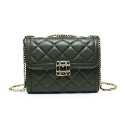 Crossbody bag with quilted pattern and beaded badge: Blue
