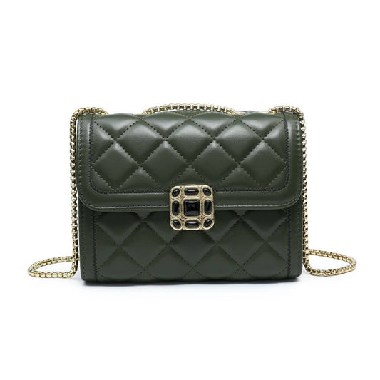 Crossbody bag with quilted pattern and beaded badge: Blue