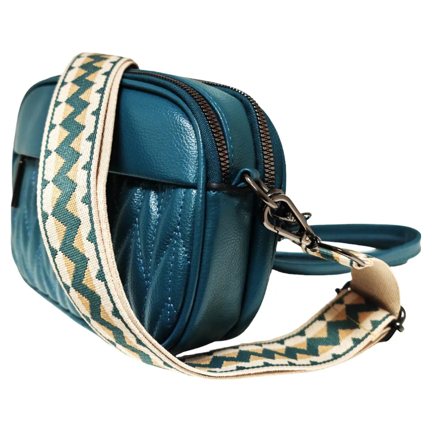 Superbia - Double Zipper Quilted Camera Bag Cross Body Bag Pewter: White