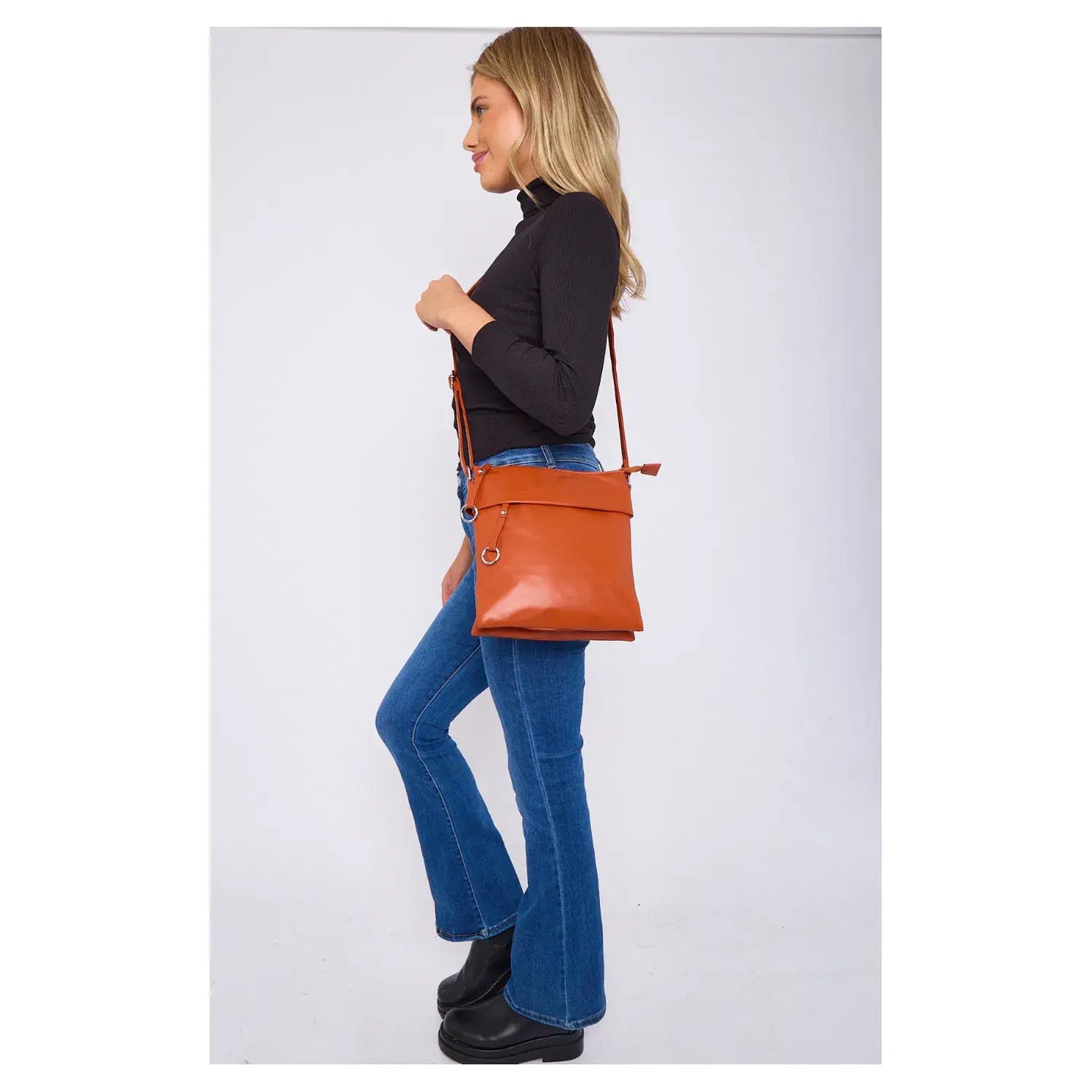 Soft Pu Silver-toned Cross Body Bag Shoulder  -Black
