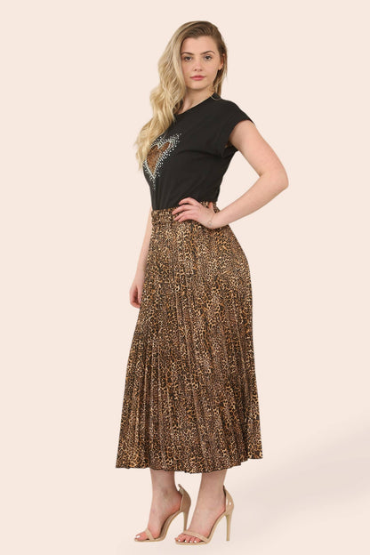 Kurt Muller - Sateen Animal Plisee Pleated Skirt: 4) animal