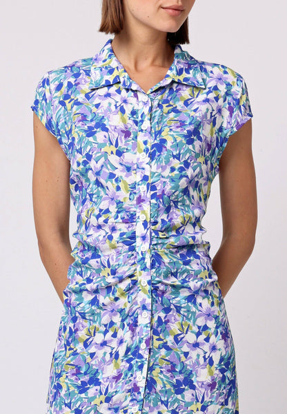 ANGELEYE - Front Ruched Midi Shirt Dress In Floral Print: M