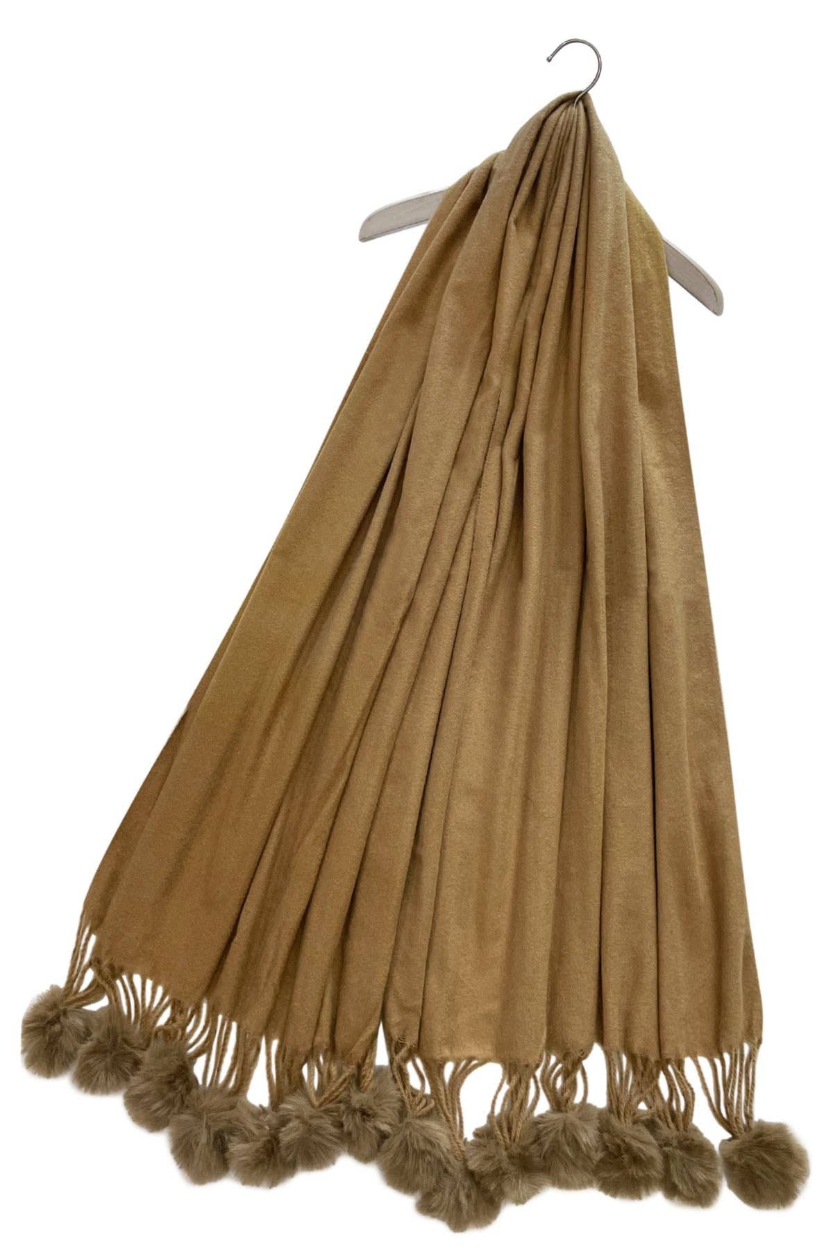 Fashion Scarf World - Plain Wool Pom Pom Scarf: Dark Green