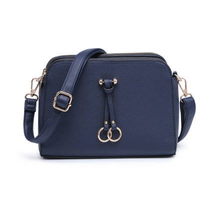 Triple Zipped Sections PU Strap Cross Body Bag: Blue
