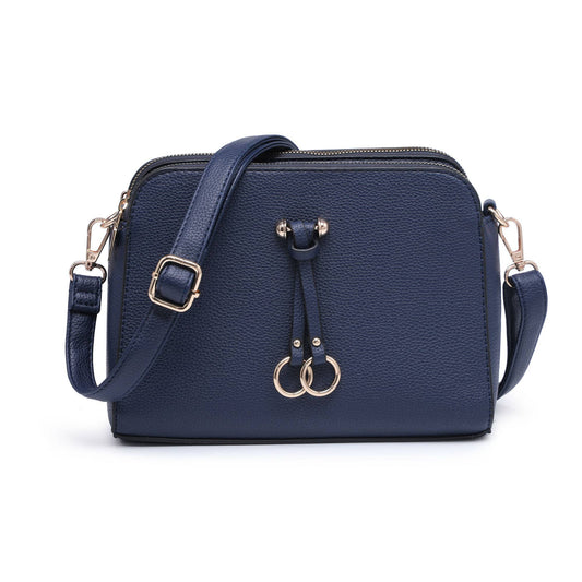 Triple Zipped Sections PU Strap Cross Body Bag: Blue