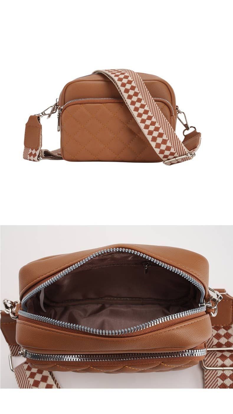 Superbia - Small Double Zipper Quilted Cross Body Shoulder Canvas Strap: Black