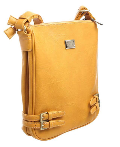 Bessie London - CLASSIC BUCKLE ZIPPER BAG: TAN