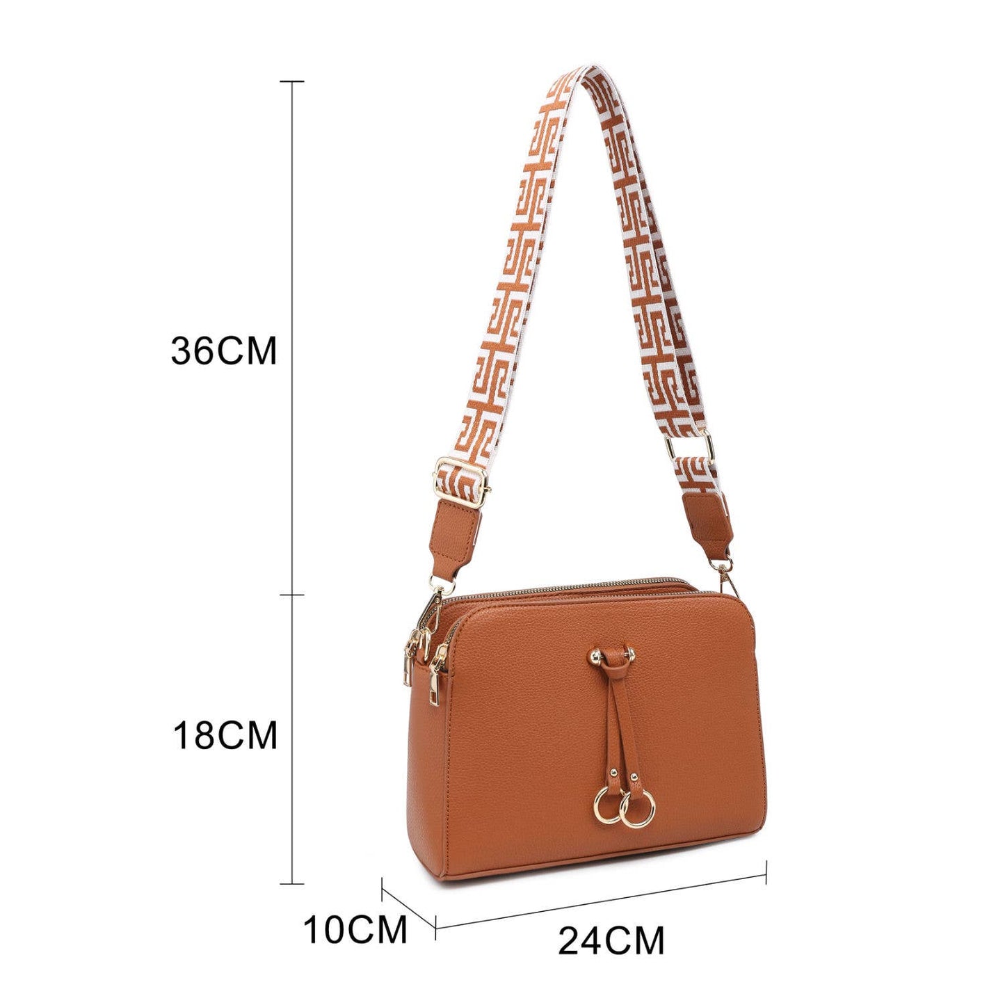 Triple Zipped Sections PU Strap Cross Body Bag: Blue