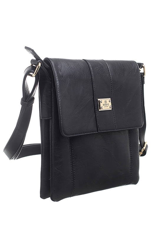 Bessie London - TWO-POCKET BESSIE CROSS BODY BAG: BLACK