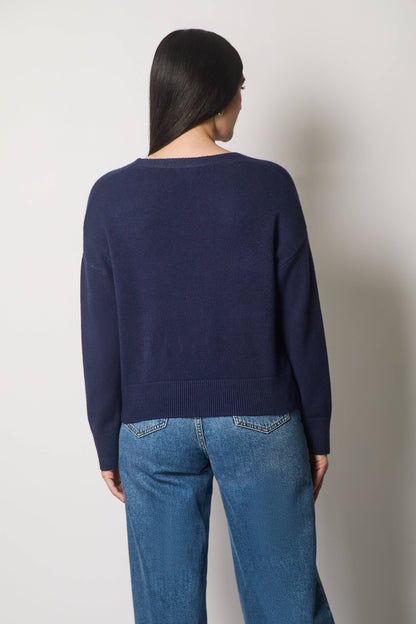 SOLO - V-Neck Buttoned Cardigan with Pockets - Navy: 12