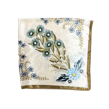 Lili Scarves - Multi-floral Pattern Silk Touch Square Scarf: Yellow