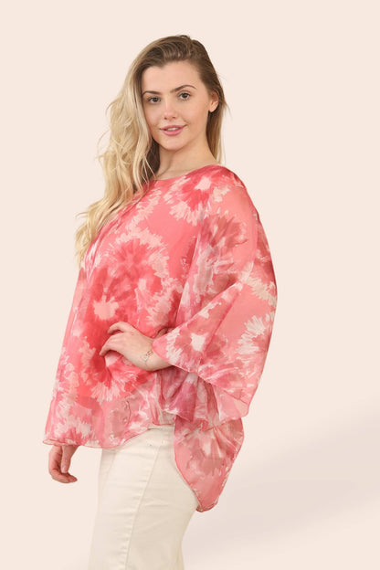 Kurt Muller - Tye Dye Silky Blouse: Sky Blue