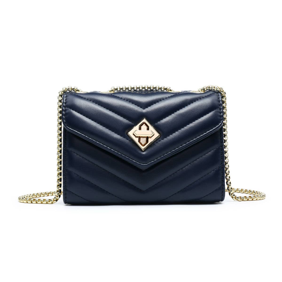 Crossbody bag with quilted pattern & twist turn lock: Blue