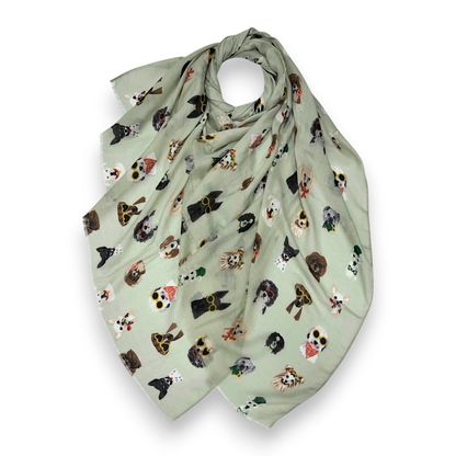 Lili Scarves - Summer Dogs Wearing Accessories Print Scarf: Green