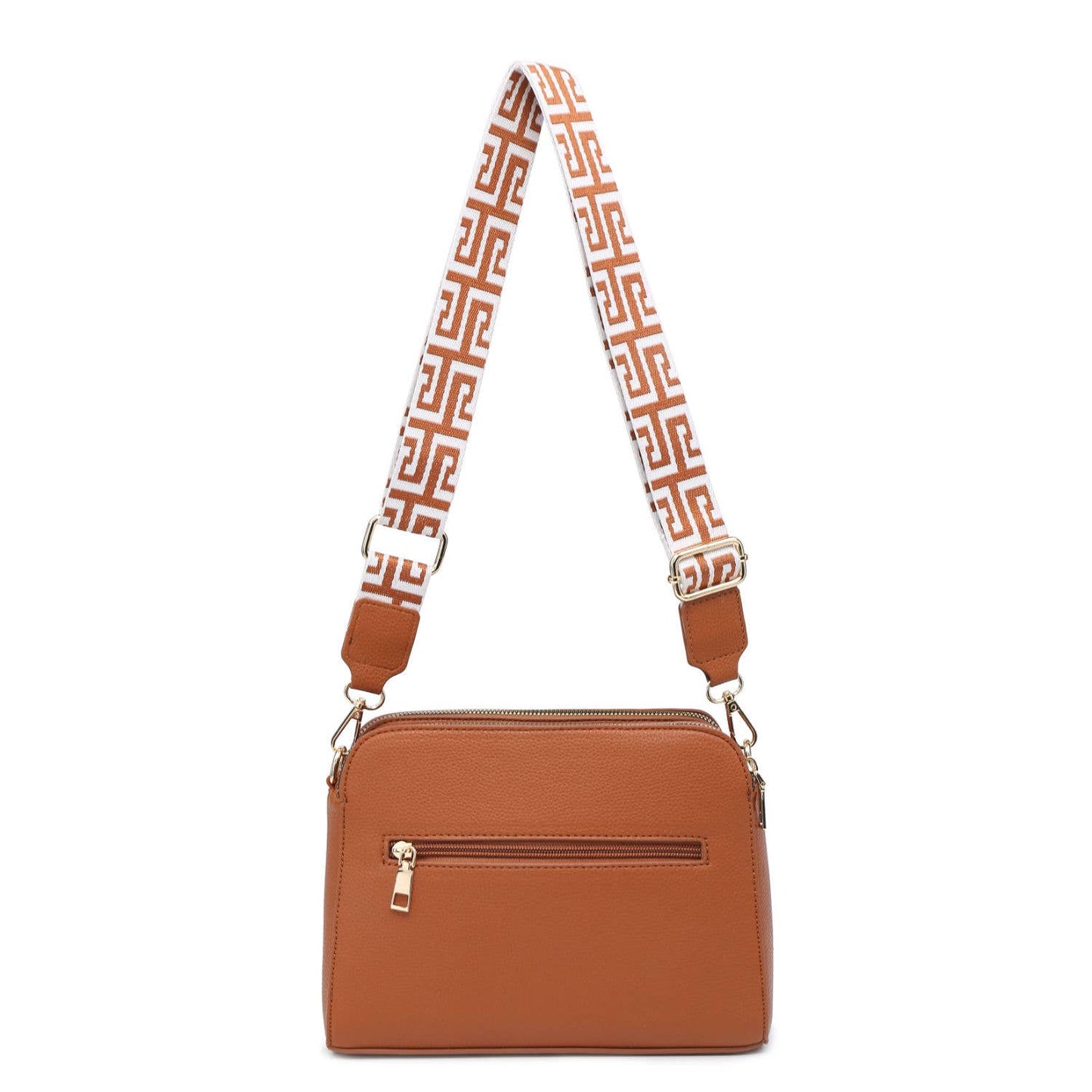 Triple Zipped Sections PU Strap Cross Body Bag: Blue