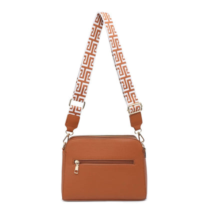 Triple Zipped Sections PU Strap Cross Body Bag: Blue