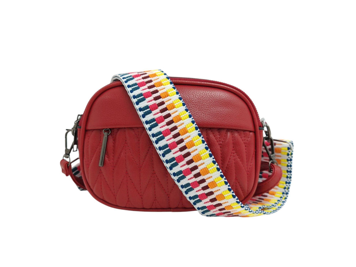 Superbia - Double Zipper Quilted Camera Bag Cross Body Bag Pewter: Teal