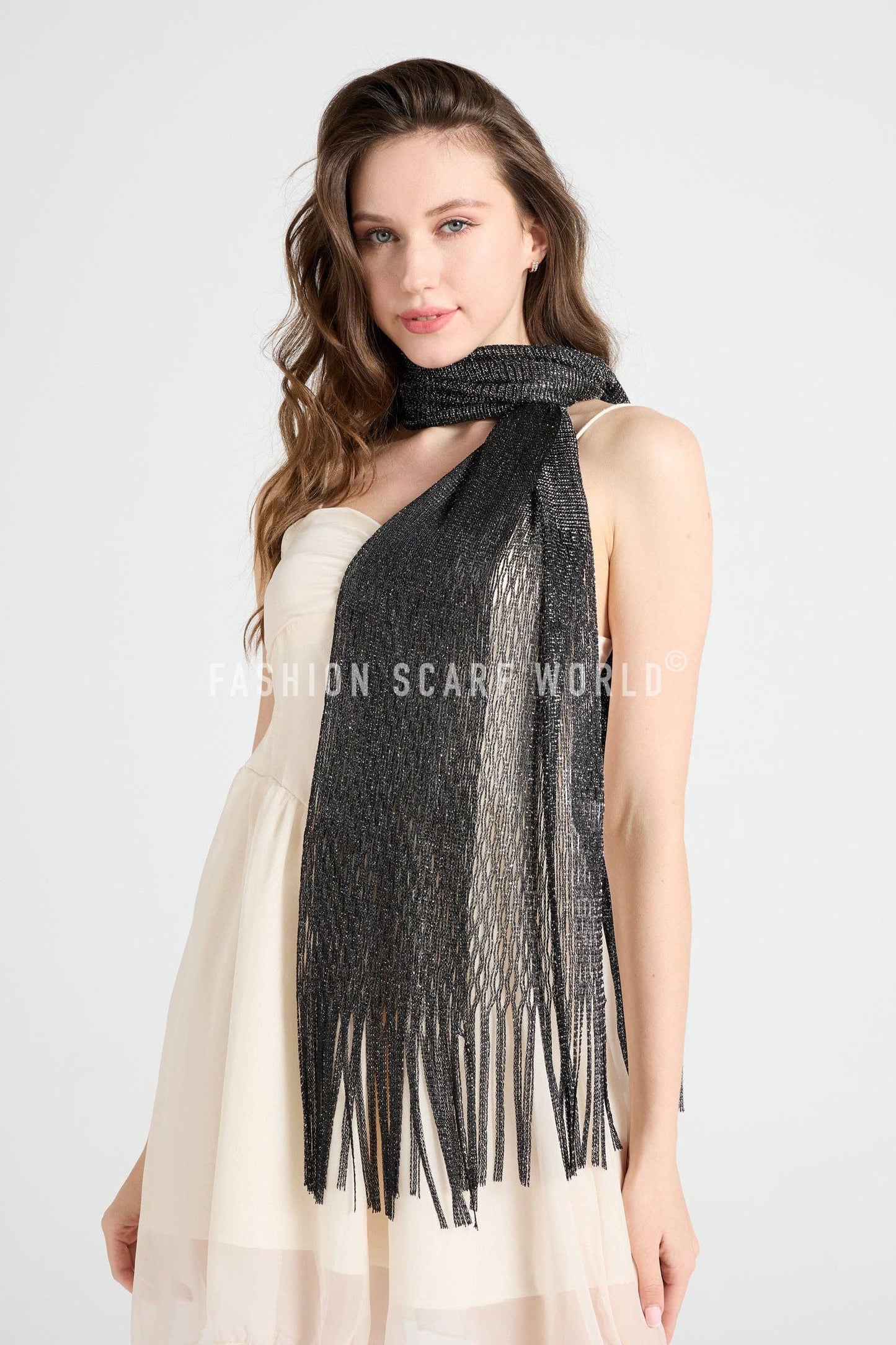 Fashion Scarf World - Summer Mesh Tassel Scarf/ Shawl: Black