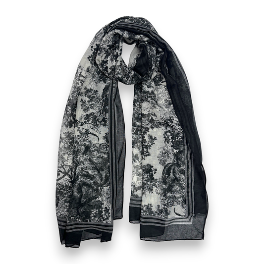 Lili Scarves - Summer Forest Print Scarf: Black