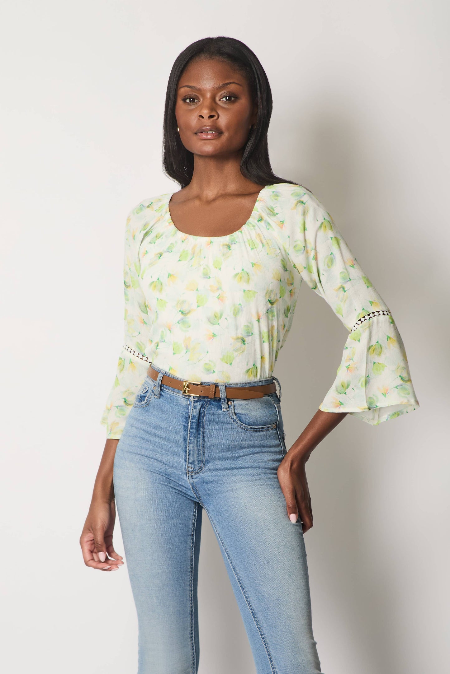 SOLO - Floral Print Layered Top - Green: 12