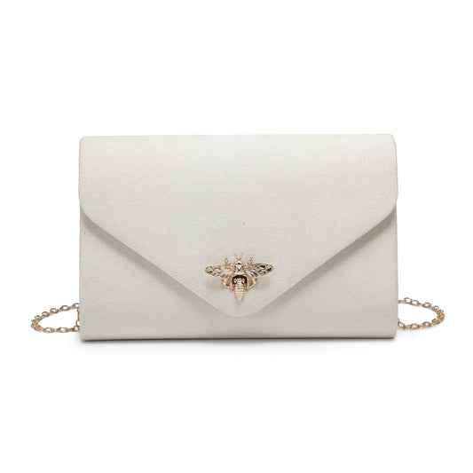 Suede Clutch bag with bee shaped clasp: Ivory