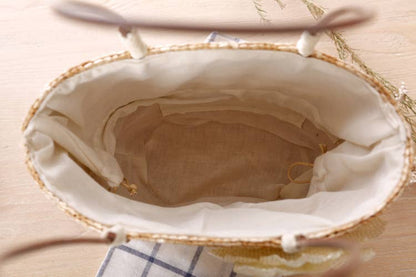 Superbia - Small Flower Bright Colors  Straw Basket Bag-Cl-27: Beige