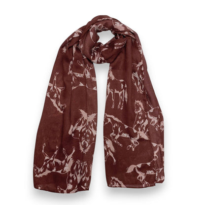Lili Scarves - Horse Print Cotton Blend Scarf: Burgundy