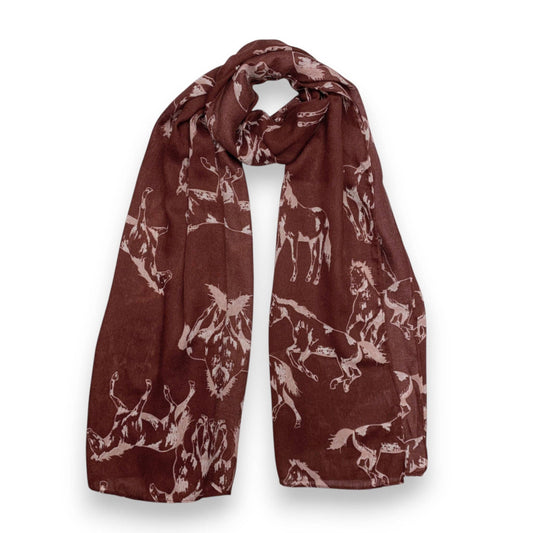 Lili Scarves - Horse Print Cotton Blend Scarf: Burgundy