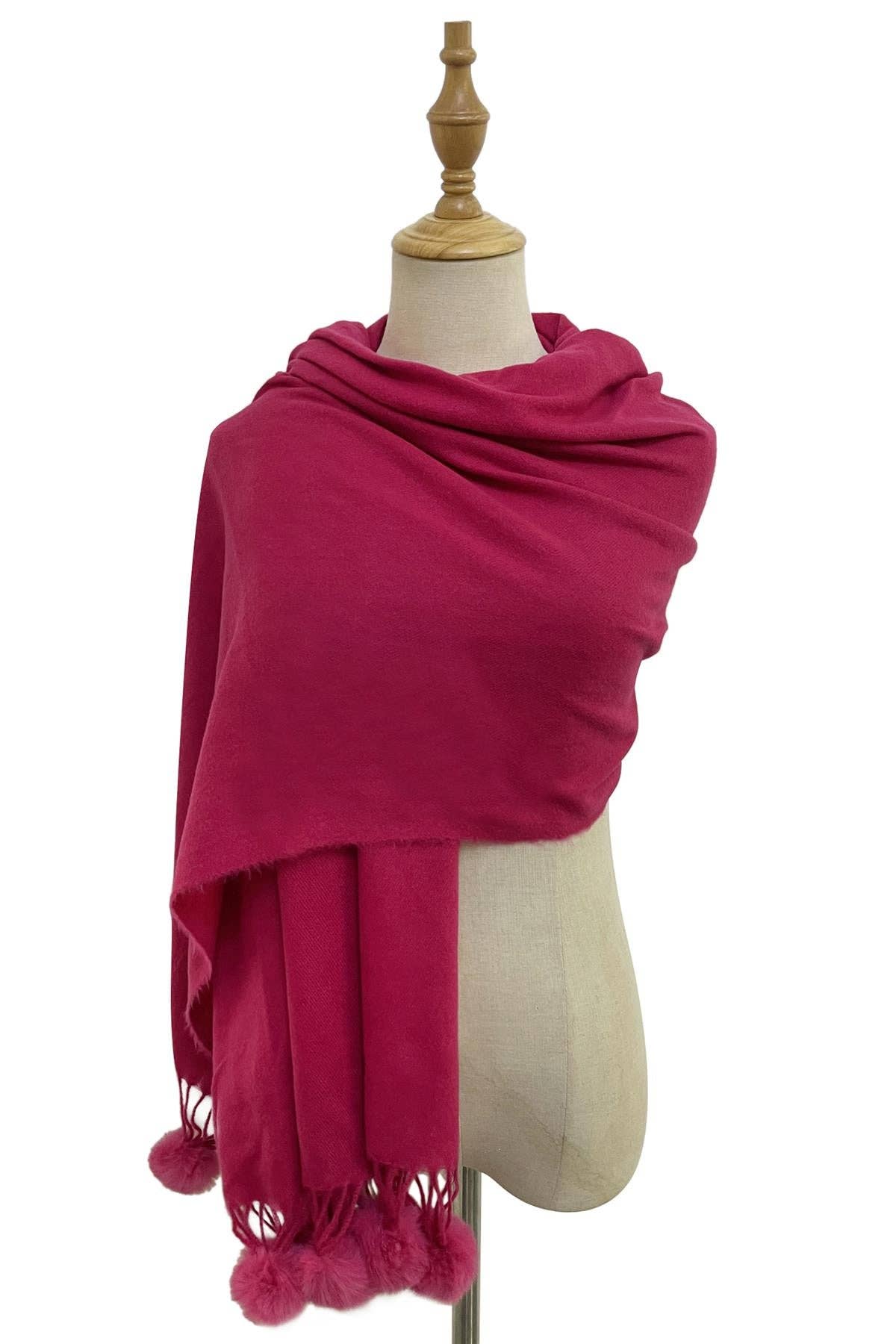 Fashion Scarf World - Plain Wool Pom Pom Scarf: Navy Blue