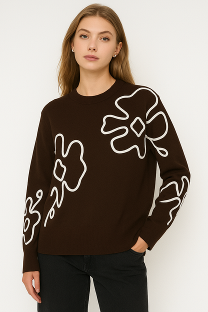 Lucy Sparks - SOFT KNIT JUMPER WITH CONTRASTING FLORAL LACE DESIGN: Burgundy