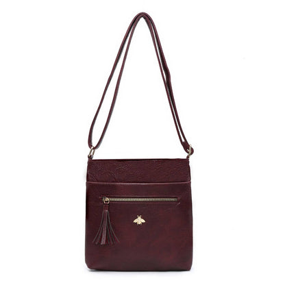 Cross Body Handbag with zip top sections: Brown