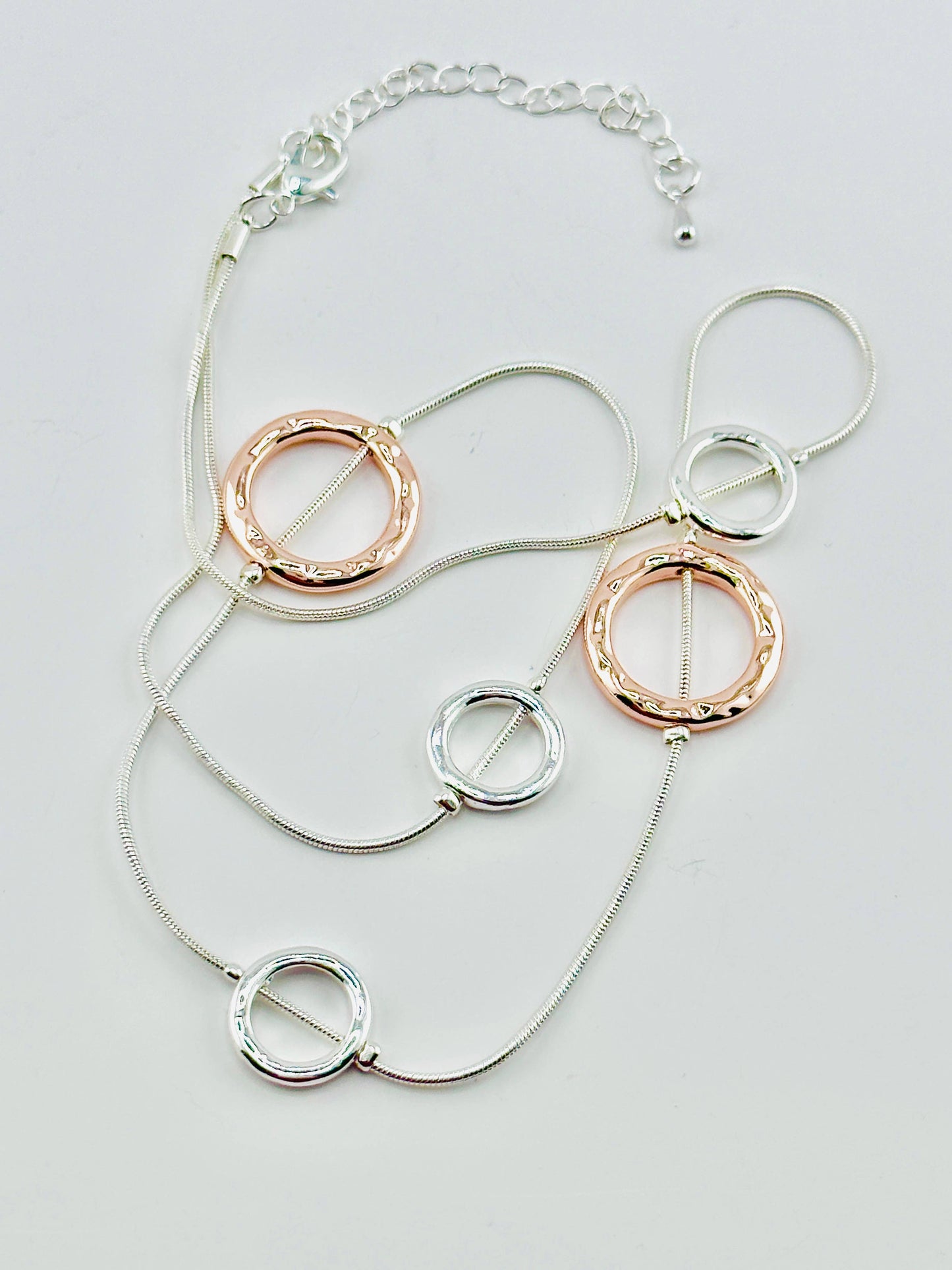 Lovethelinks Ltd - Hammered Long Multi Ring Single Strand Necklace: No Thank You / Yellow Gold / Long (90cm)