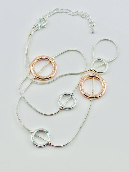 Lovethelinks Ltd - Hammered Long Multi Ring Single Strand Necklace: No Thank You / Yellow Gold / Long (90cm)