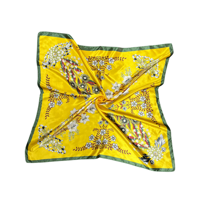 Lili Scarves - Multi-floral Pattern Silk Touch Square Scarf: Yellow